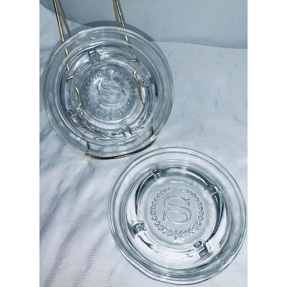 Lot of 2 Vtg 1970s Round Sheraton Hotel Clear Glass Ashtrays Ashtray Logo 5” EUC